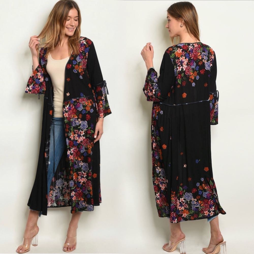 Black Floral Duster Kimono
